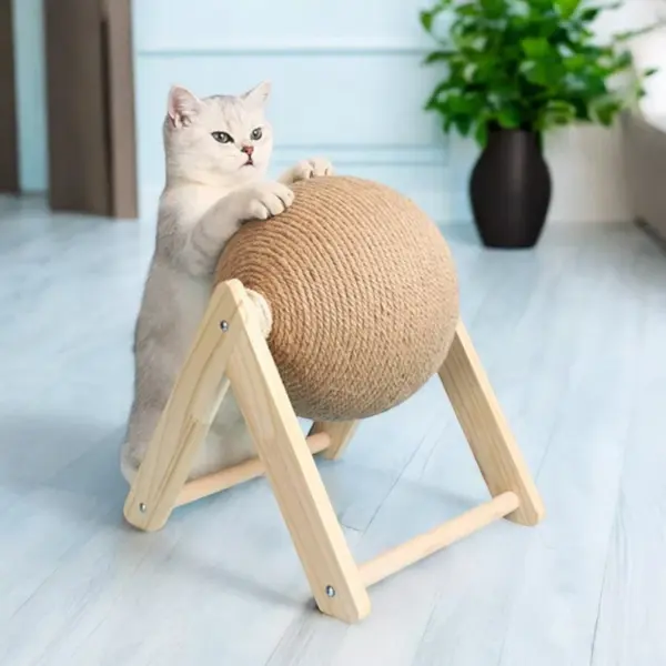 Cute Cat Scratching Ball With Wood Stand, Unique Handcrafted Cat Toys, Cat Scratching Post, Modern Cat Furniture, Perfect Gift For Cat Lover (medium)