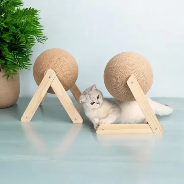 Cute Cat Scratching Ball With Wood Stand, Unique Handcrafted Cat Toys, Cat Scratching Post, Modern Cat Furniture, Perfect Gift For Cat Lover (medium) - Image 2